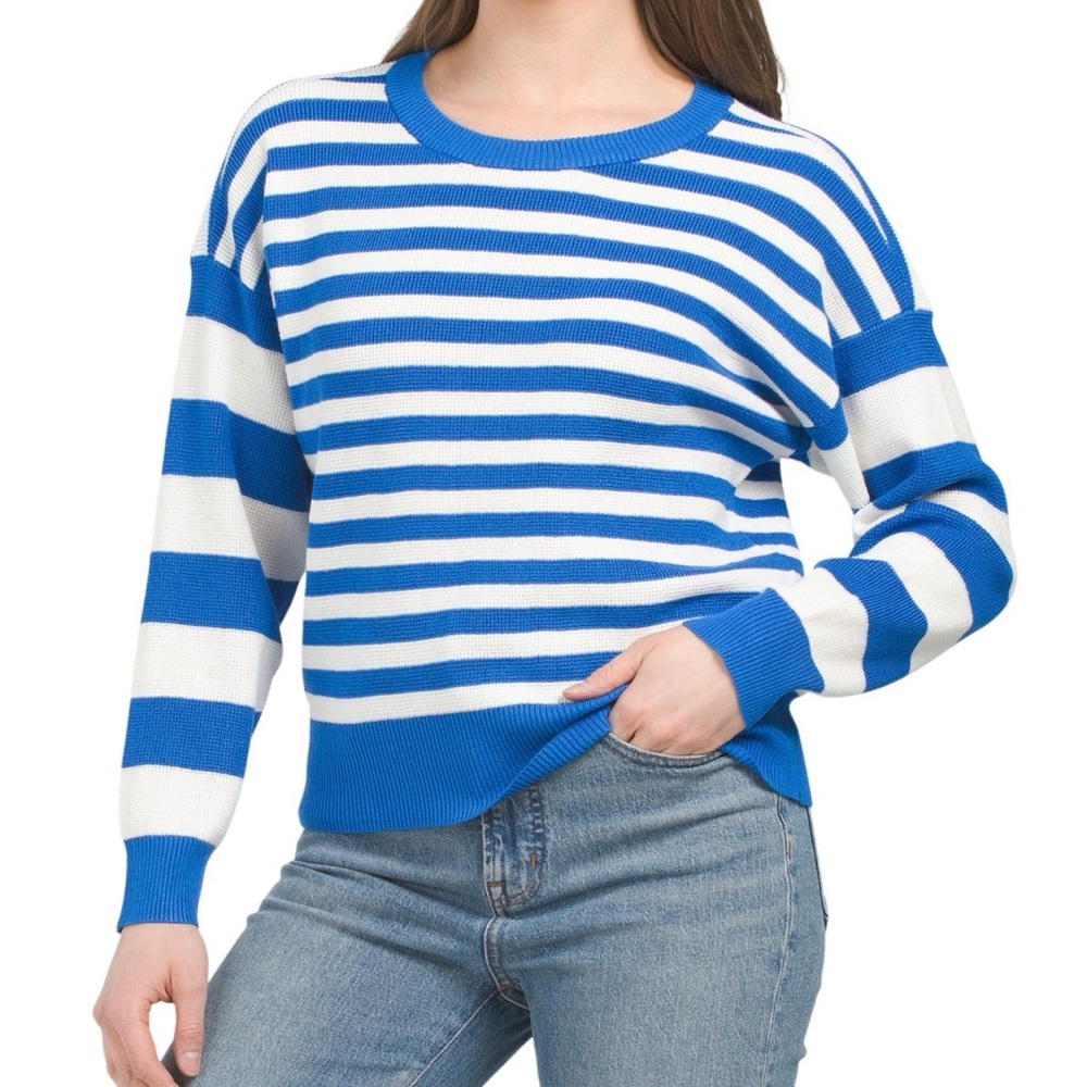 Cyrus Blue and White Stripe Collegiate Sweater